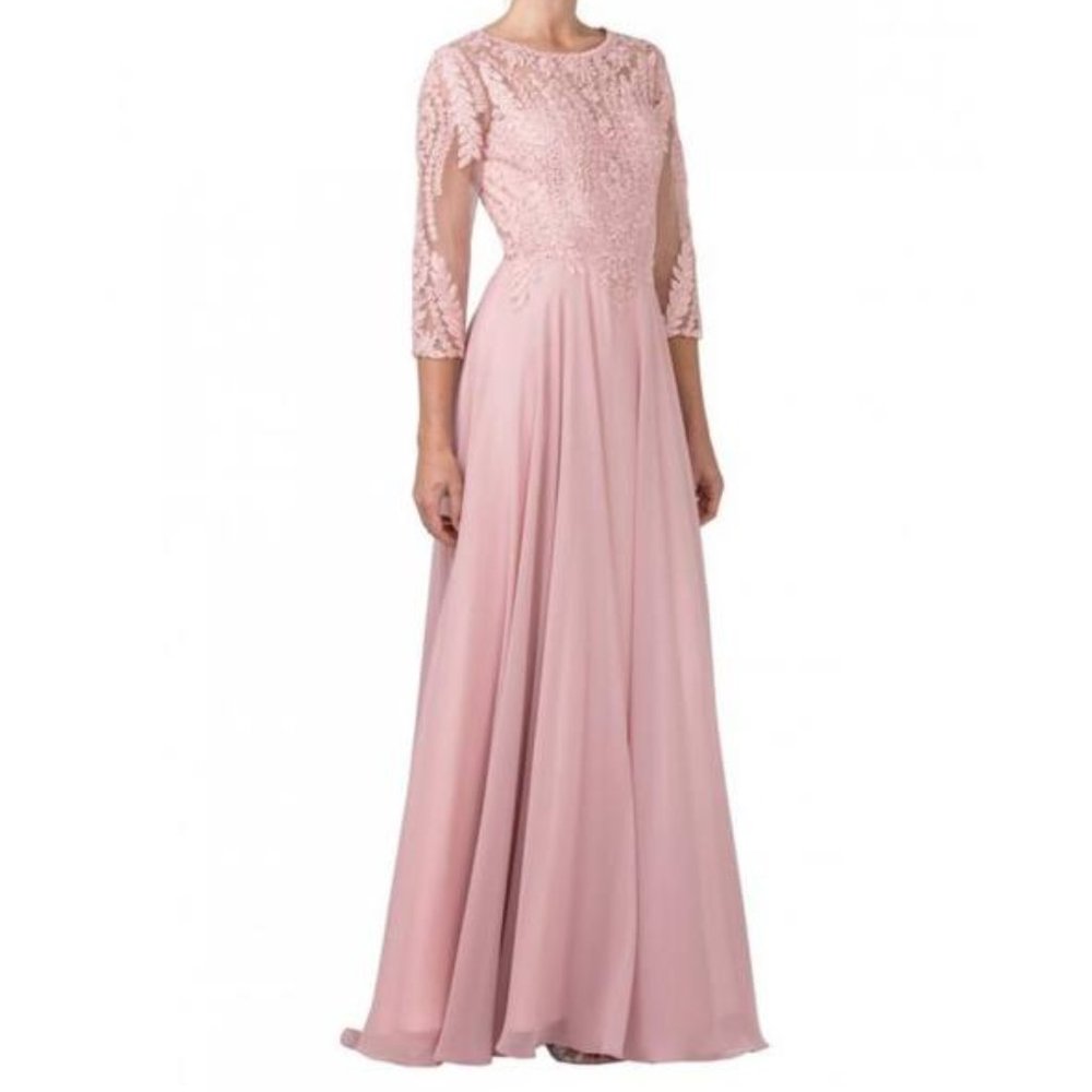 Mauve mother of the bride dress with long modest square neck M2387